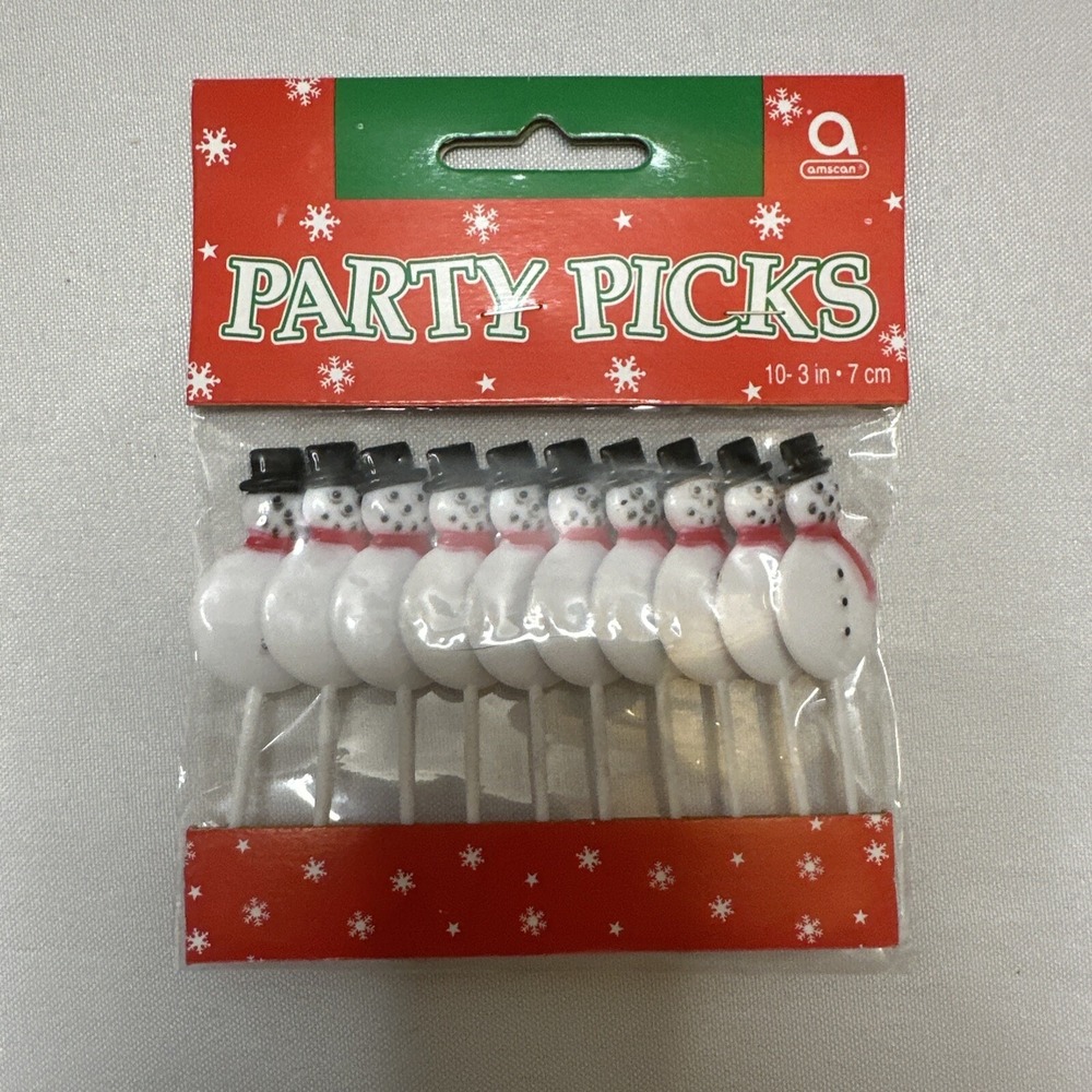 Amscan Snowman Plastic Cupcake/ Cheese Party Picks 10CT